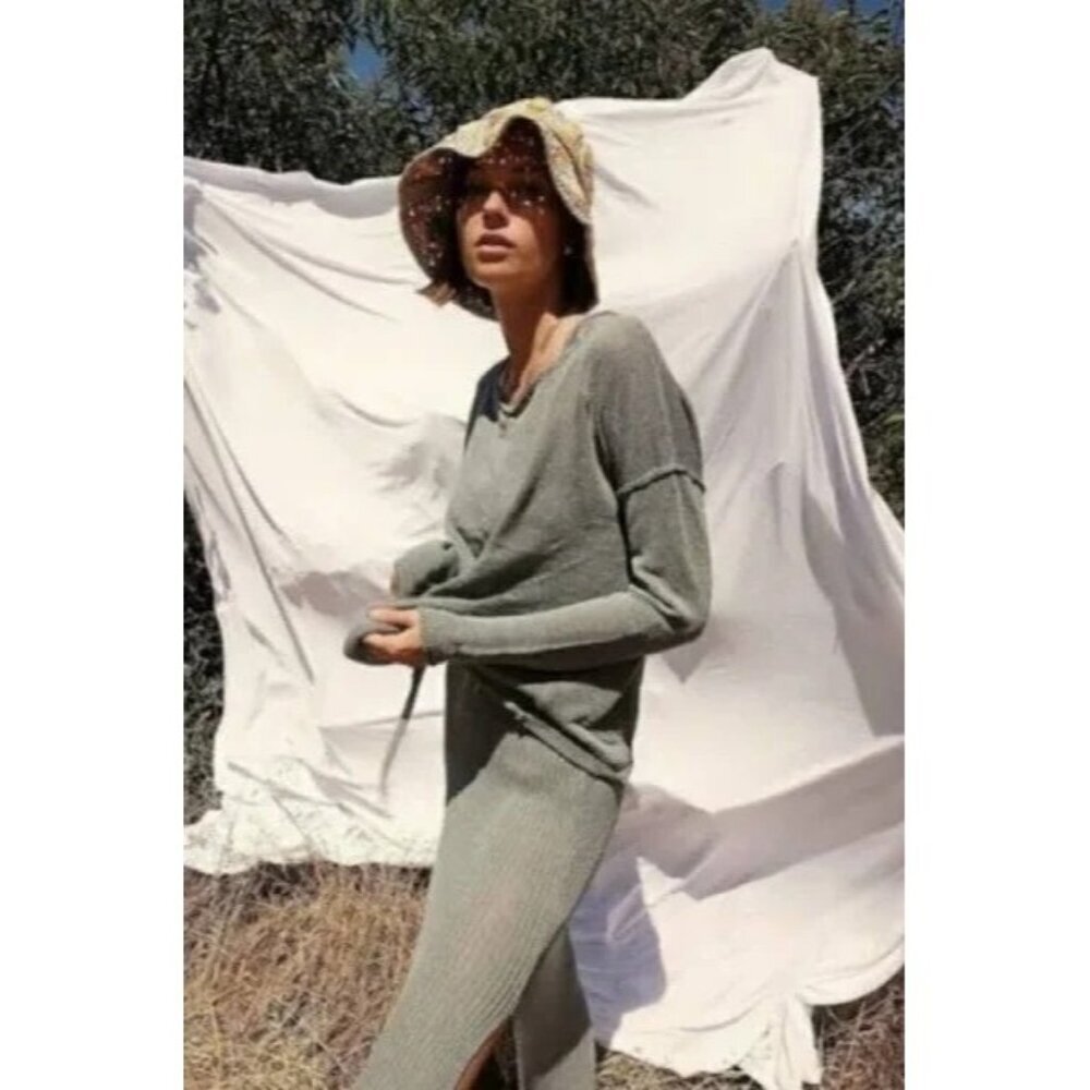 Free People The Luxe Dahlia Linen Green Maxi Dress Set